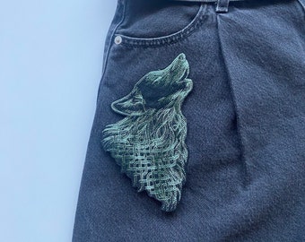 Patch huilende wolf, grote opstrijkbare appliqué,