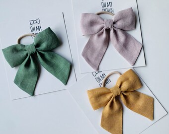 Linen sailor bow, Pigtail bows, Pastel linen bows, Birthday hair accessories, Valentine accessories, Toddler hair clip