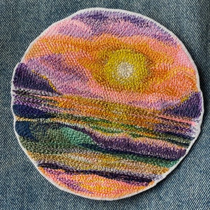 Nature patch, Sunset patch, Colorful sky badge, Sun, sea  and sea iron on patch, Abstract beach patch, Outdoor explore patch