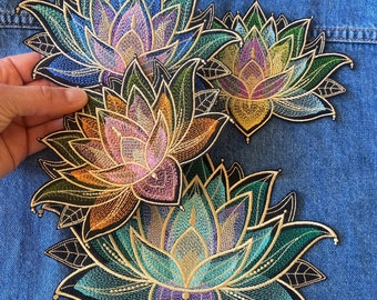Patch de fleur de mandala de lotus, applique d'art, embellissement de vêtement, fer à repasser sur géométrique