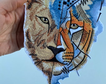 Lion Iron On Patch: Tribal Jungle Animal Sew On Applique
