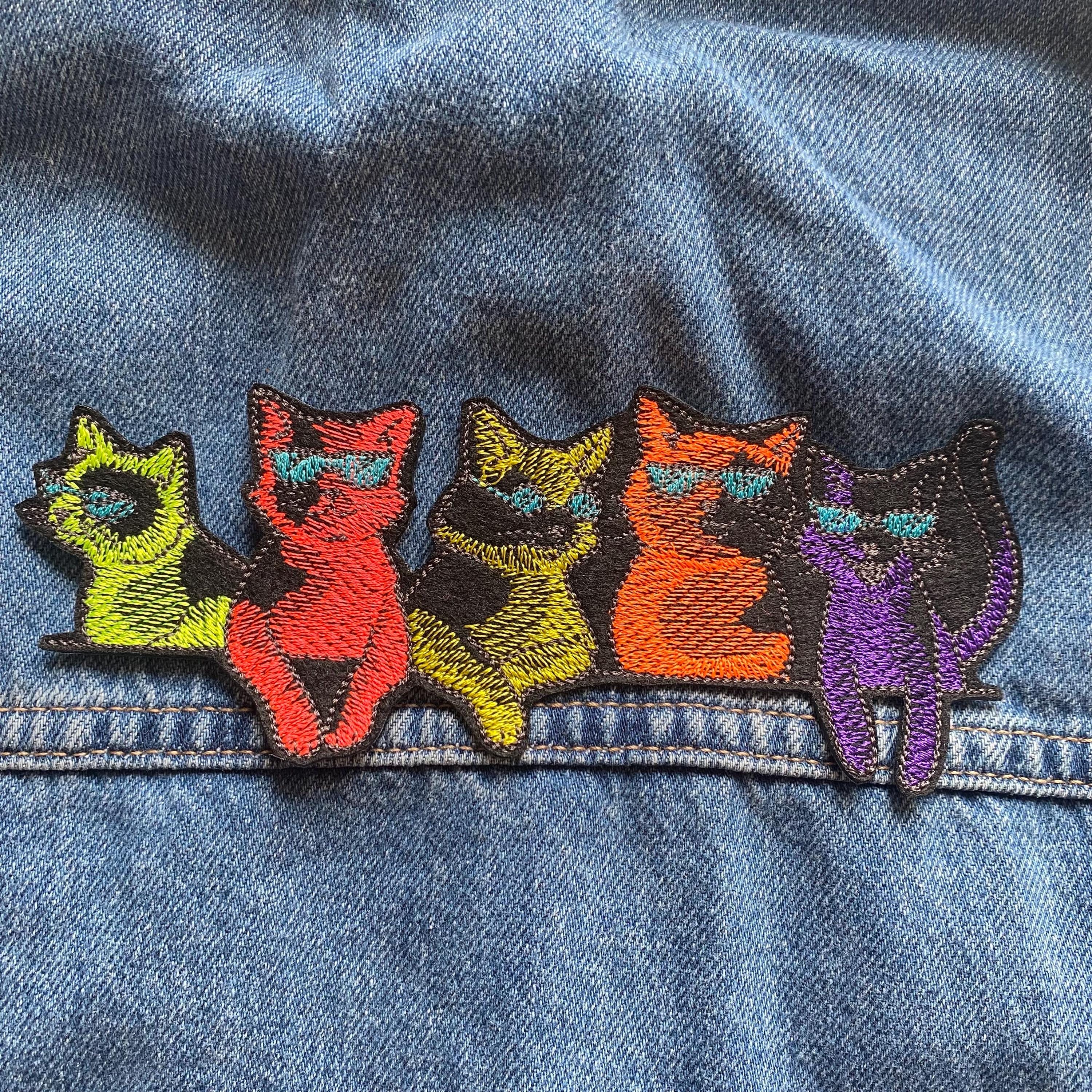 Cool cats patch iron on, Halloween funny applique for jeans, jackets, backpacks, Kitten sew on badge, Black cat gift