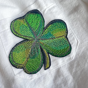 Clover embroidered patch, Green shamrock iron on applique, Lucky St Patrick's day charm