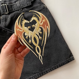 Embroidered Dragon Patch: Copper Patina Iron-On Applique