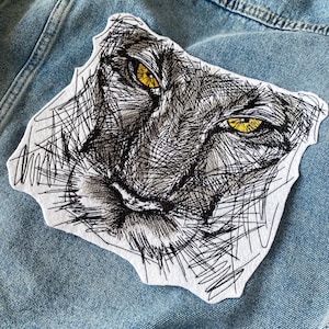 Predator schets patch, Dierlijke ijzer op badge, Jacht puma applique, Wilde dier snuit patch, Leeuw en tijger geborduurde patch,