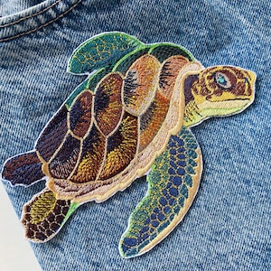 Sea Turtle Embroidered Patch: Iron on Applique, Ocean Creature Badge - Etsy