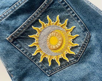 Sun and Moon Embroidered Iron-On Patch for Jackets, Bags & Apparel