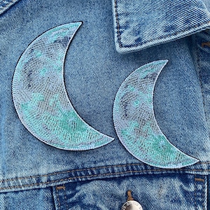 Galaxy Crescent moon patch, Stars, space badge, Blue moon badge, Astronomic applique Iron on embroidered patch