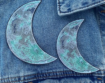 Galaxy Crescent Moon Embroidered Patch: Iron-On Space Badge