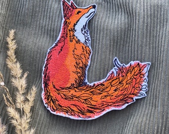 Autumnal fox with flowers iron on patch. Embroidered  dreamy woodland sew on patch, boho patch