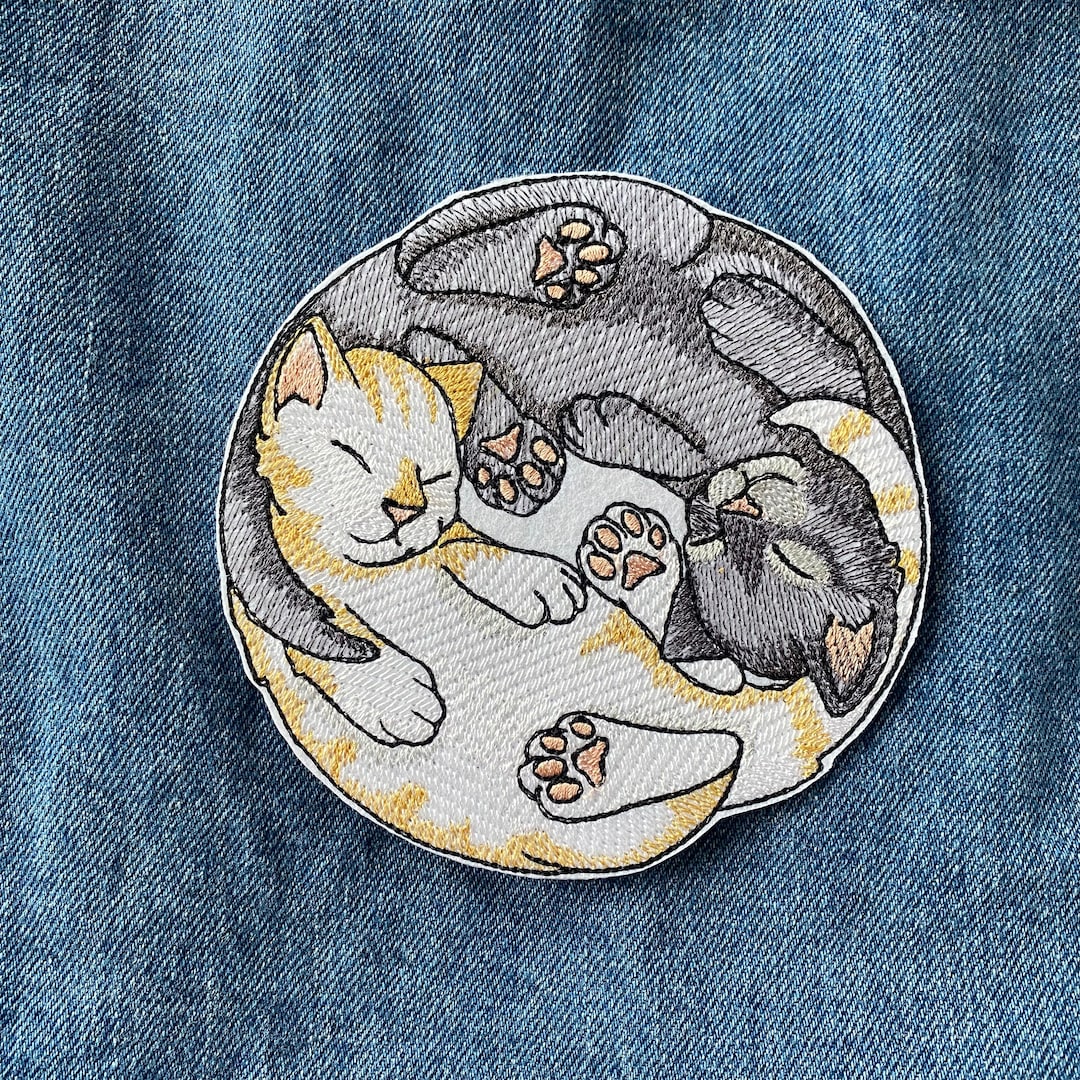 Embroidered Cat Patch, Untamed Cats Badge, Black White Kitten Yin Yang