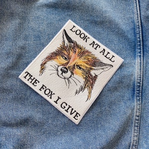 Opstrijkpatch grappige vos: appliqué met woordspeling (5,90 x 5,11&quot;)