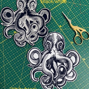 Blue Octopus Iron-On Patch - 8.67x9.86 Inches, Embroidered, For Jackets, Vests, Bags (Sew-On Optional)