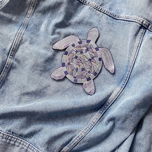 Sea turtle fusible patch, Tortoise iron on applique, Sea, ocean creature embroidered patch, Sea life patches, Bejeweled sea turtle decal