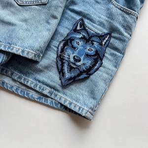 Iron on wolf patch, Embroidered sew on applique, Clothes decor DIY