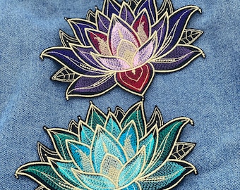 Patch de fleur de mandala de lotus, applique d'art, embellissement de vêtement, fer à repasser sur géométrique