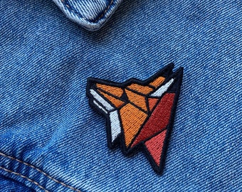 Embroidered fox iron on patch, Origami sew on patch, Hook and loop applique