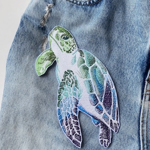 Sea turtle fusible patch, Tortoise iron on applique, Sea, ocean creature embroidered patch, Sea life patches, Sea turtle decal