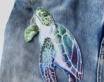 Sea turtle fusible patch, Tortoise iron on applique, Sea, ocean creature embroidered patch, Sea life patches, Sea turtle decal
