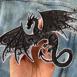 Dragon patch, Copper patina dragon badge, Embroidered patch thermosticker, Fantastic creature iron on applique