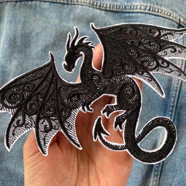 Écusson dragon, insigne dragon patiné cuivre, écusson brodé thermocollant, applique à repasser créature fantastique