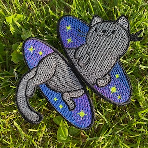 Gestickte himmlische Katzen Applikation Patch für Jeans, Jacken, Rucksäcke, Patch zum Aufbügeln, Katzen Aufnäher, Geschenk für Mama Papa
