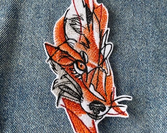 Patch de renard sauvage, Fer à renard des bois sur patch, Moderne, coudre minimale sur patch, Patch Sketch