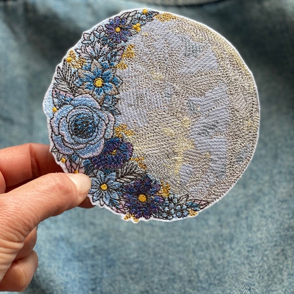 Moon Flowers Patch, Iron on Patches, Cute Crescent moon sew on patch