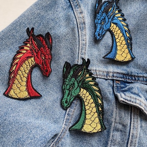 Red dragon iron on patch, Dragon badge, Embroidered patch thermosticker, Anime dragon motif sew on
