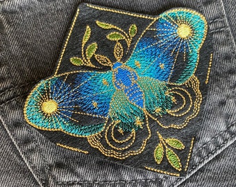 Celestial Moth Embroidered Iron-On Patch: Sheer Stitching Applique