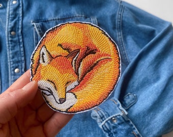 Sleeping Fox Iron On Patch: Woodland Clothing Decor