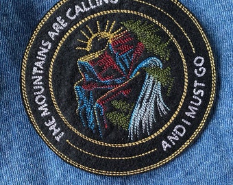 Mountains patch, Landscape hiking iron on applique, Mountains are calling and i must go jacket badge