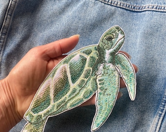 Sea Turtle Embroidered Iron-On Patch: Ocean Creature Applique