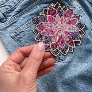 Dahlie Blume Aufnäher gestickt, Mandala Dahlie Applikation für Jacken
