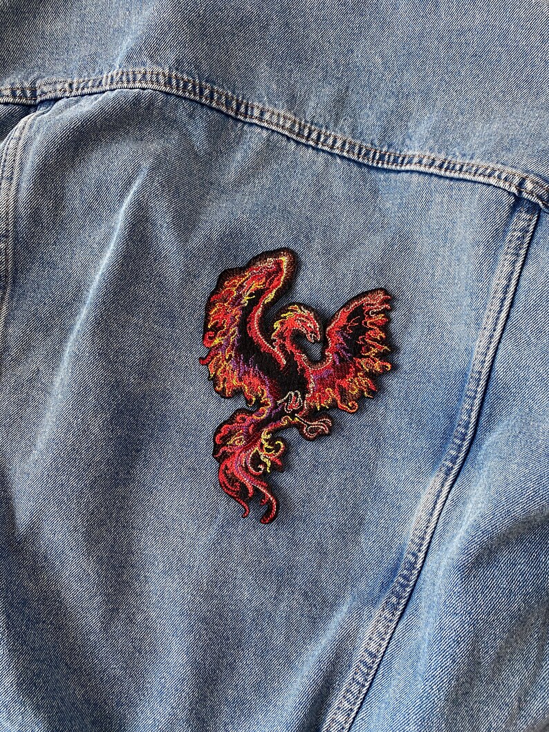 Embroidered Phoenix Iron on Patch: Red Gold Fire Bird Motif - Etsy