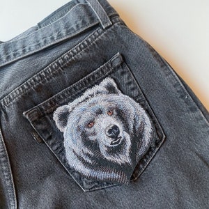 Black bear embroidered iron on patch, Grizzly back badge for jackets, vests, bags image 3
