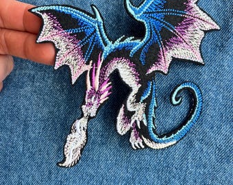 ドラゴン刺繍アイロンパッチ、天体ファンタジーアップリケ