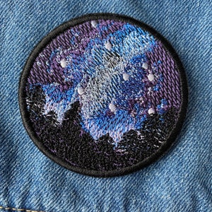 Nature patch, Galaxy patch, Starry night sky iron on patch, Tree patch, Night in the woods patch, Space planets badge, milky way badge