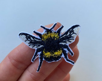 Tiny bumble bee fusible patch, Bumble bee insect applique, Honey bee patch