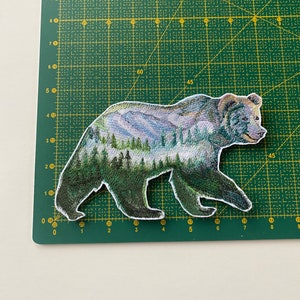 Polar bear patch, Nature forest mountains hiking patch, Iron on arctic animal patch, White bear applique, In the woods badge, embroidered image 5