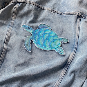 Sea turtle fusible patch, Tortoise iron on applique, Sea, ocean creature embroidered patch, Sea life patches, Sea turtle decal