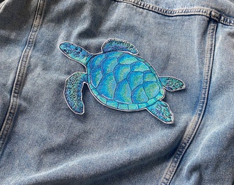 Sea Turtle Iron On Applique: Ocean Creature Embroidered Patch