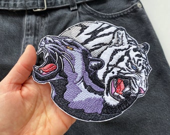 Embroidered Tiger & Panther iron on patch, Yin yang clothes decor