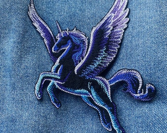 Embroidered iron on Pegasus patch, Fantasy mystical creature clothing decor
