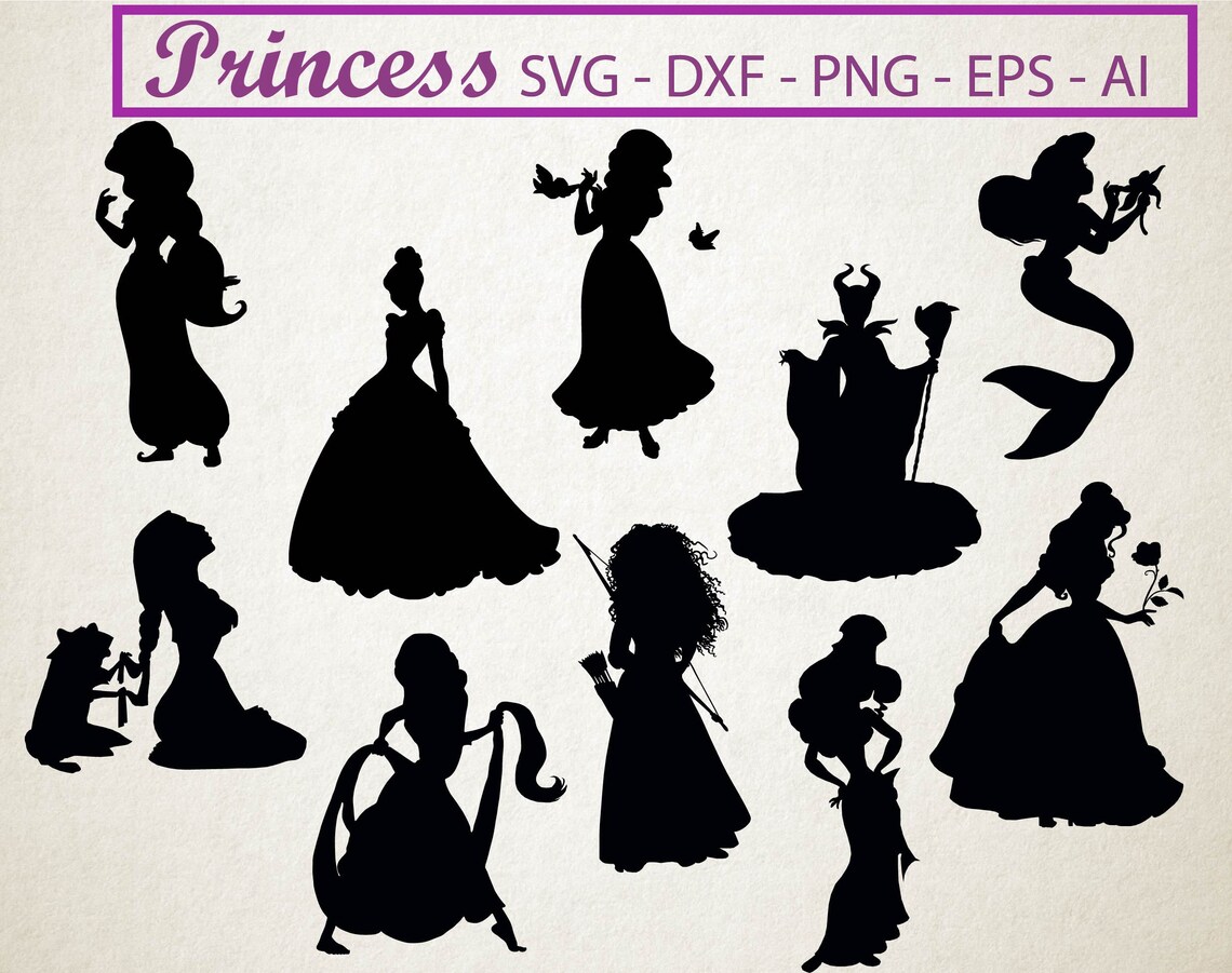 70 % OFF Disney princess svg silhouette clipart pack | Etsy