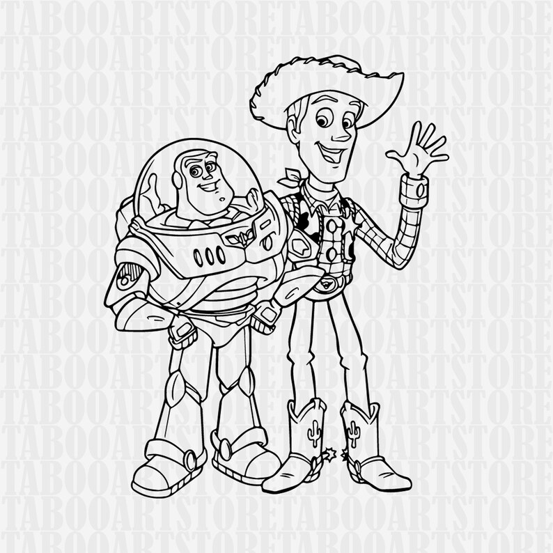 Svg Toy Story Buzz Lightyear Sheriff Woody Stencil Clipart Instant Eps