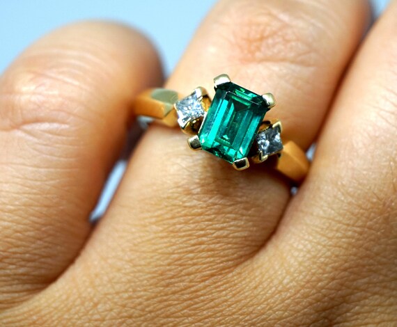 14k Emerald Tourmaline and Diamond Ring, Green Tou