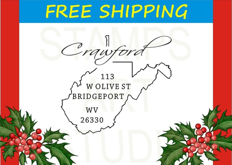 West Virginia Address Stamp Self Inking Address Stamp Custom Address Stamp Square Stamp Return Address Stamp WV Housewarming Gift