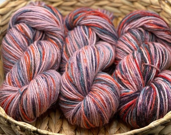 Plum Crazy - Hand Dyed Yarn- Worsted Weight Yarn - Aran Weight Yarn - Peruvian Highland Wool Yarn - Knitting - Crochet - Variegated Yarn