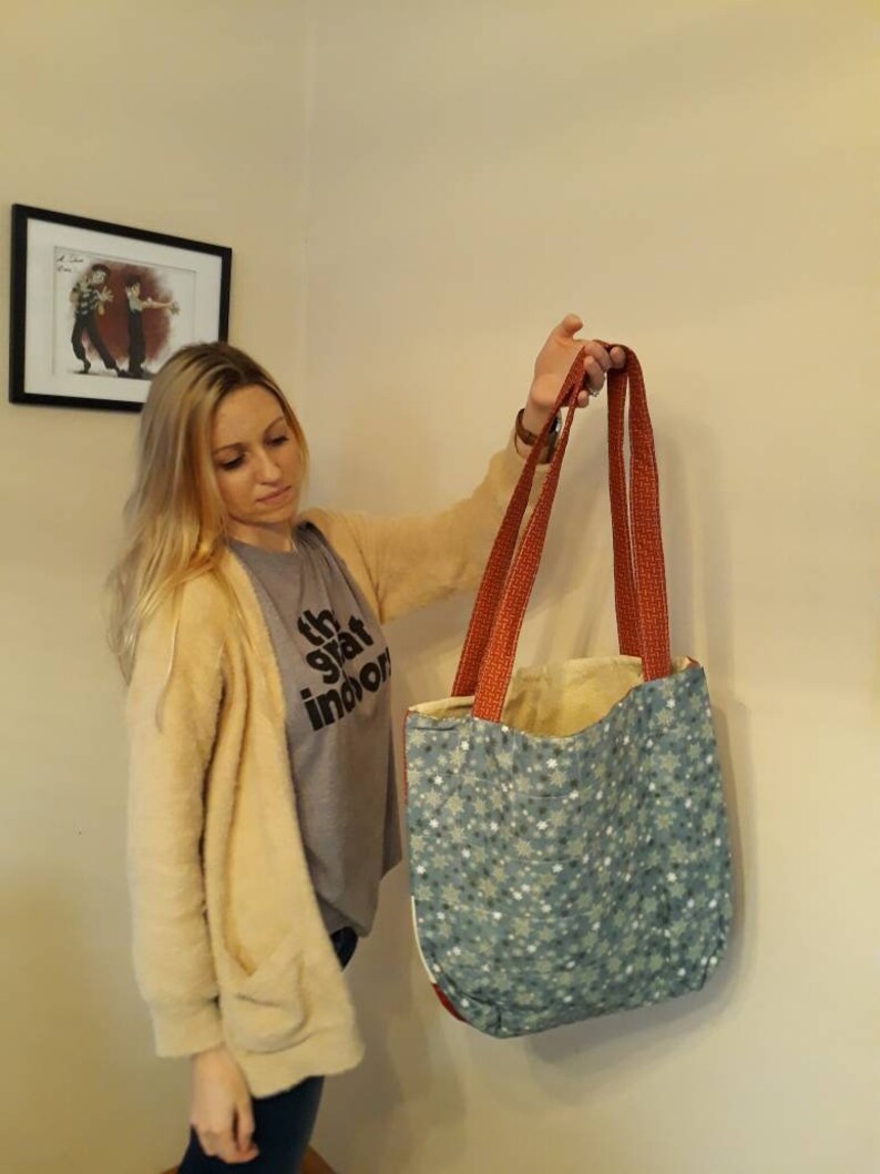 Quilted Tote Bag Christmas print Shopping bag Shoulder Bag with Pocket Up North Carry-on bag Book bag